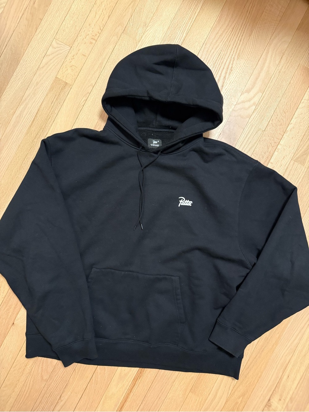 Patta Black Pullover Hoodie with Small White Chest Logo